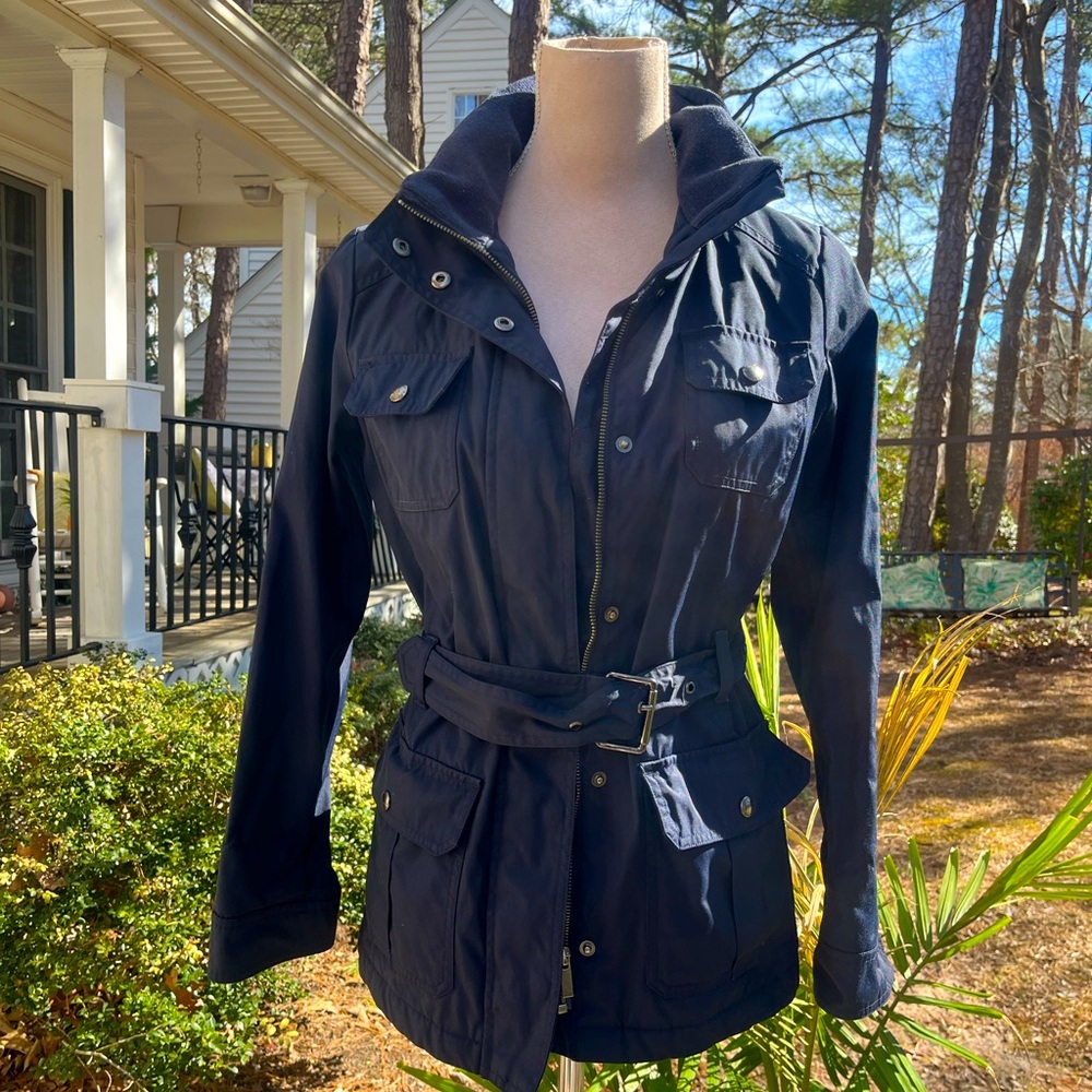 Banana Republic ✨ All-Weather Navy Jacket, Zippered + Belted, Pockets, XS, GUC